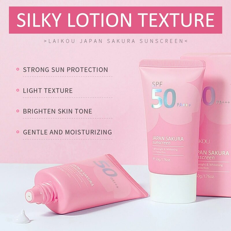 LAIKOU-Crème solaire Sakura pour le visage et le corps, éventuelles F50 +, étiquettes réutilisables, imperméable, protection UV, correcteur, hydratant, éclaircissant