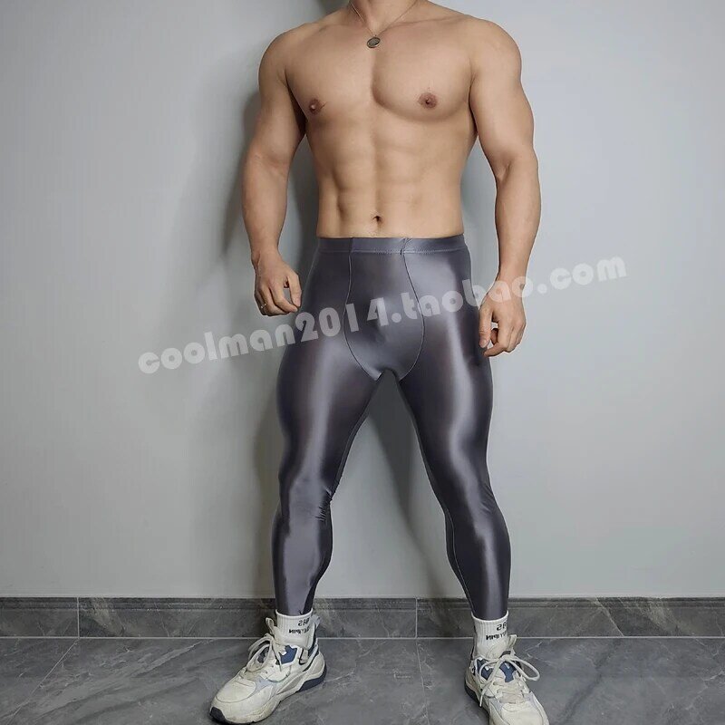 Glossy Men's Sexy Tight Yoga Leggings Satin Sports Pants Bottoms Underwears Seamless Trousers