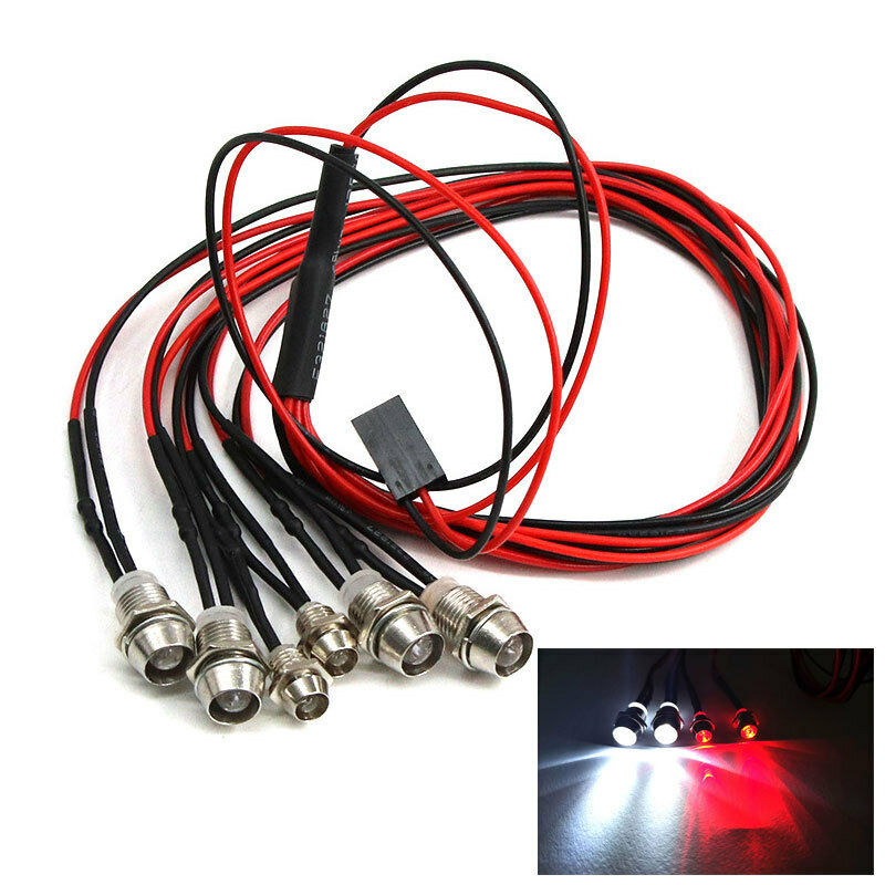 ไฟรถยนต์โมเดล: ไฟ2ไฟ4ไฟ6ไฟ8ดวงไฟสีแดงและสีขาว3/5มม. ถ้วย LED RC ไฟสปอร์ตไลท์แสงสีขาว