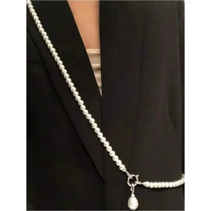 Nowa modna i wykwintna imitacja pereł z łańcuszkiem z krzyżem biżuteria dla kobiet garnitur bluza akcesoria biżuteria prezent