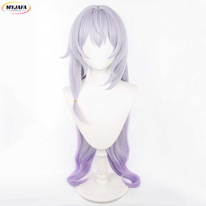 Wig Cosplay Game Honkai hitam angsa Wig Anime Light Purple Gradient panjang tahan panas rambut sintetis Wig bermain peran + topi Wig