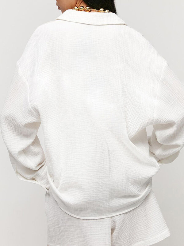 Marthaqiqi luźna ubrania domowe damska koszula nocna z kołnierzem z długim rękawem bielizna nocna szorty przyczynowa damska piżama 2 wieloczęściowe kombinezony