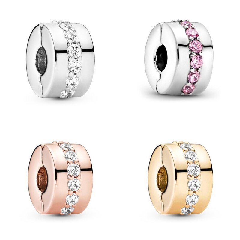 Abalorios redondos de diamantes de una sola fila, cuentas de cierre, compatibles con collar Pandora Original, pulsera, llavero, joyería fina artesanal, nuevo