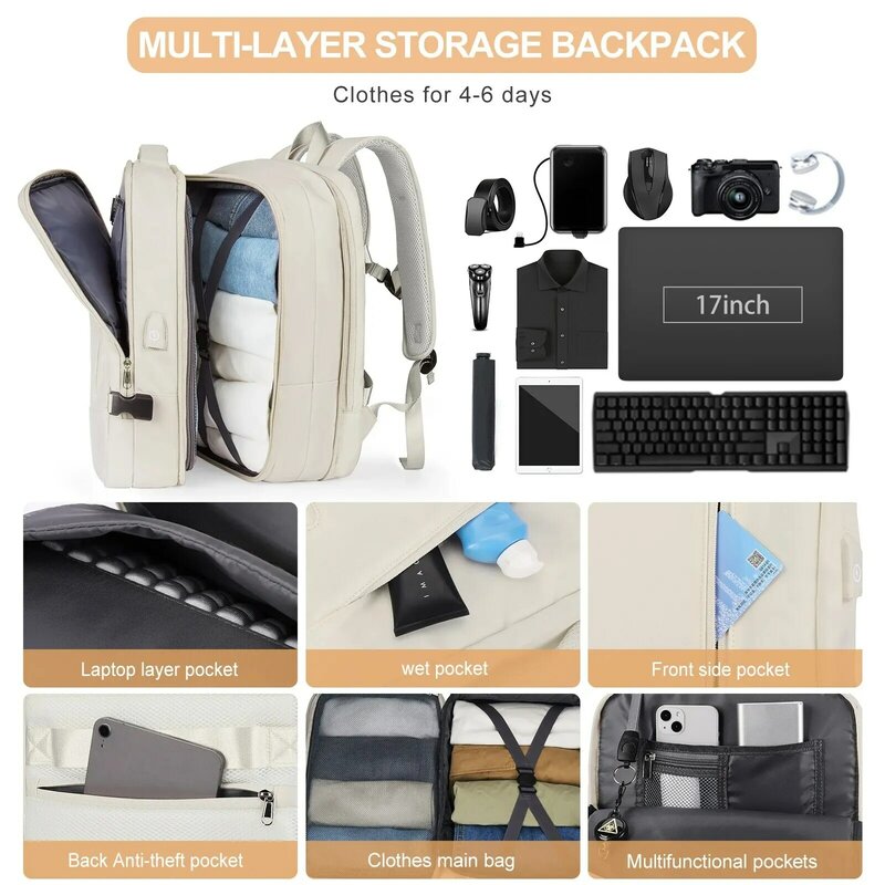 Рюкзак для путешествий Likros для женщин, увеличивающийся походный ранец для ноутбука Weekender с USB-портом, большой водонепроницаемый мужской рюкзак 40 л