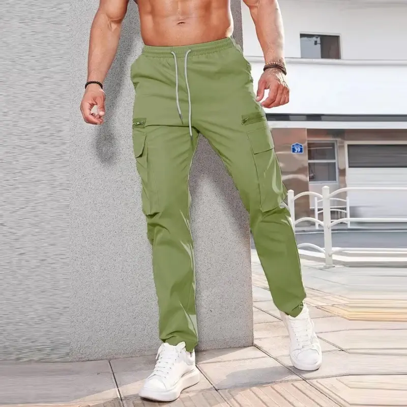New Spring Men's Solid Color Jogging Pants Slim Drawstring Cargo Pants Streetwear Men New Casual Patch Pockets Design Trousers