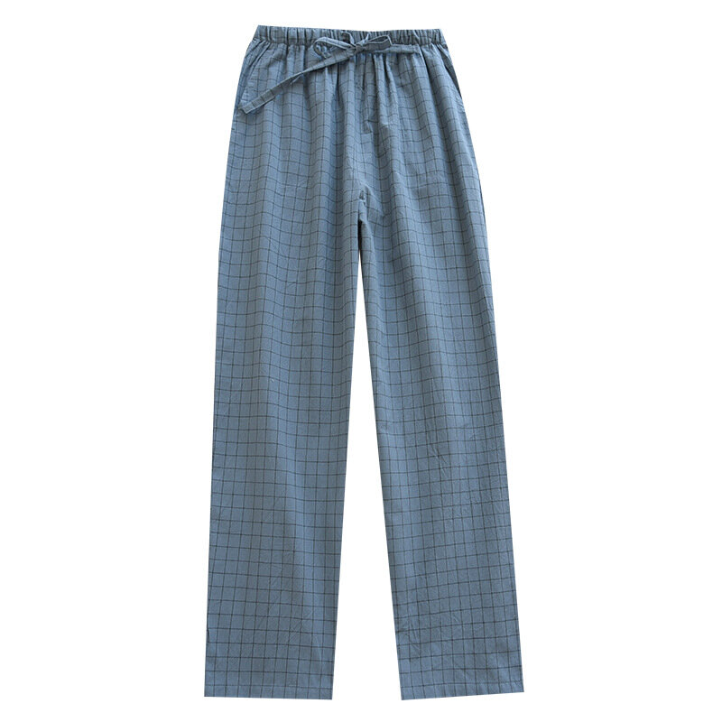 Pantalones de pijama de algodón para hombre, pantalón largo, diseño a cuadros, ropa de dormir fina y suelta, talla grande, primavera y verano