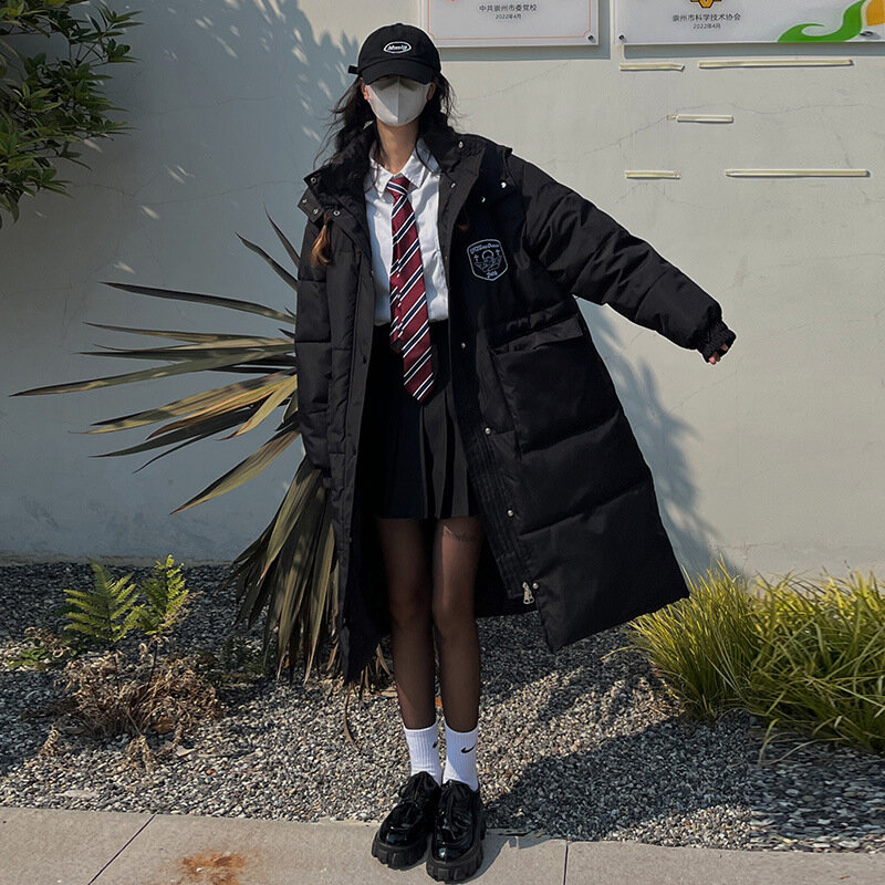 Женское модное универсальное простое и теплое пуховое пальто средней длины из хлопка, женское корейское свободное повседневное хлопковое пальто, зима 2023