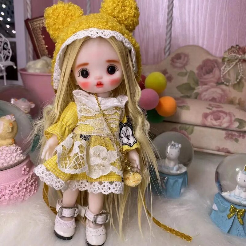 16cm Wig Jointed Doll Cute BJD Mini Doll Hand Make Up Face Dolls with Big Eyes Bjd Toys Gifts for Girl Handmand Make UP Bag Toy