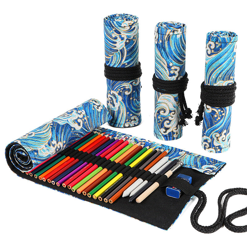 Kawaii Canvas Roll Pencil Case, Pencil Pouch, Material Escolar, Papelaria coreana, Cosméticos Roll-up Sacos, 12 Buracos, 24 Buracos, 36 Buracos, 48 Buracos