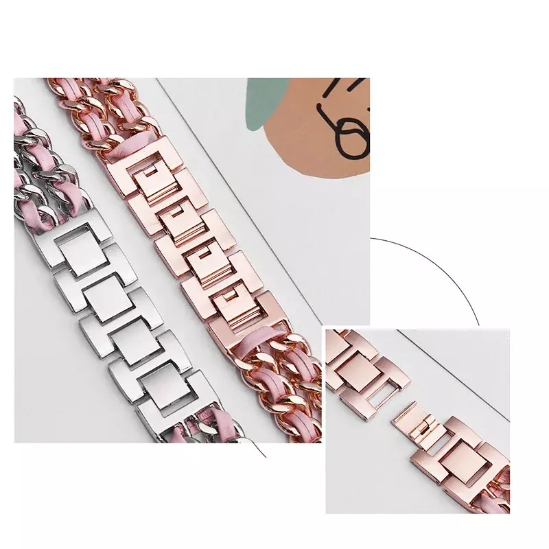 Metalen Roestvrijstalen Denim Ketting Horlogeband Voor Apple Watch 4 5 6 7 8 Se Ultra Vlecht Lederen Horlogeband