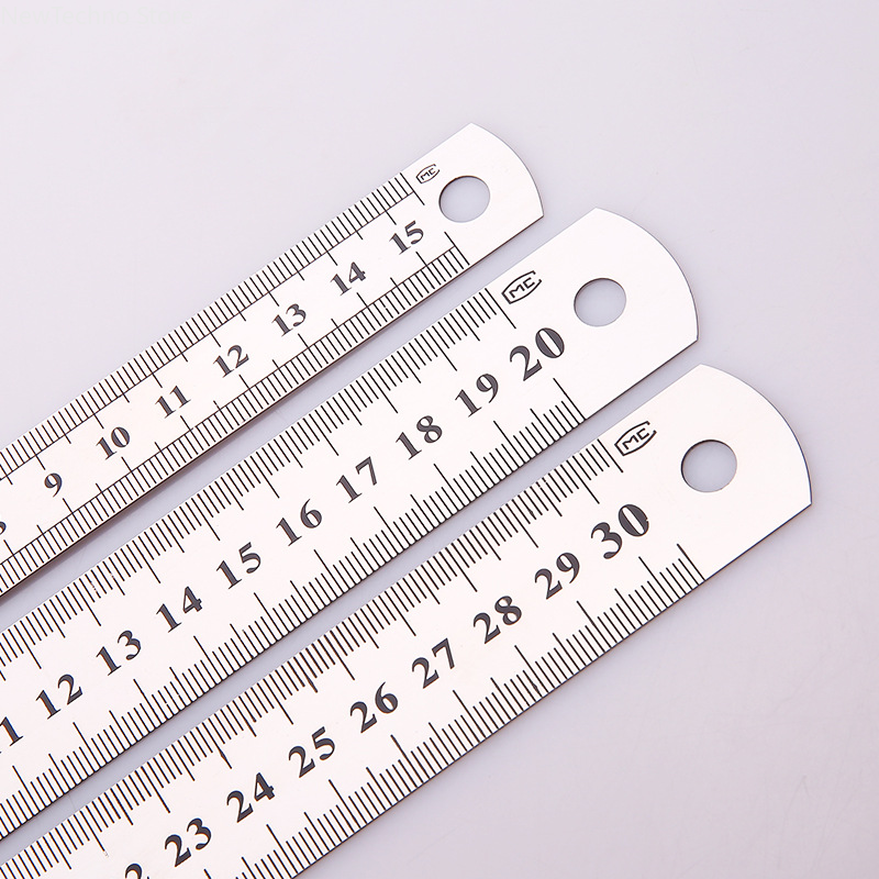 Regla recta de doble cara de acero inoxidable, herramienta de medición para estudiantes, papelería escolar, regla de costura, 15cm, 20cm, 30cm