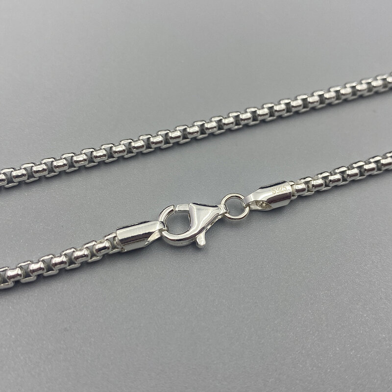 Solid 925 Sterling Silver Round Rolo Box Chain Necklace Width 3mm Length 55cm Man Necklace Best Gift Hot Sale