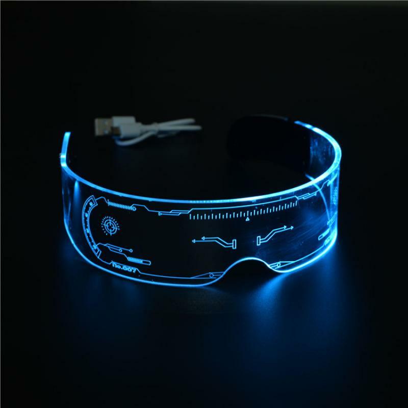 Rechargeable future science and technology luminous glasses Led colorful cool rectangular conjoined sunglasses