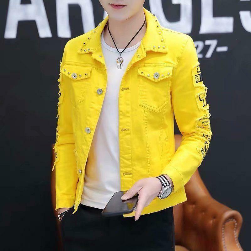 Мужская джинсовая куртка с заклепками, Повседневная приталенная куртка из хлопка, верхняя одежда в Корейском стиле, весна-осень 2024