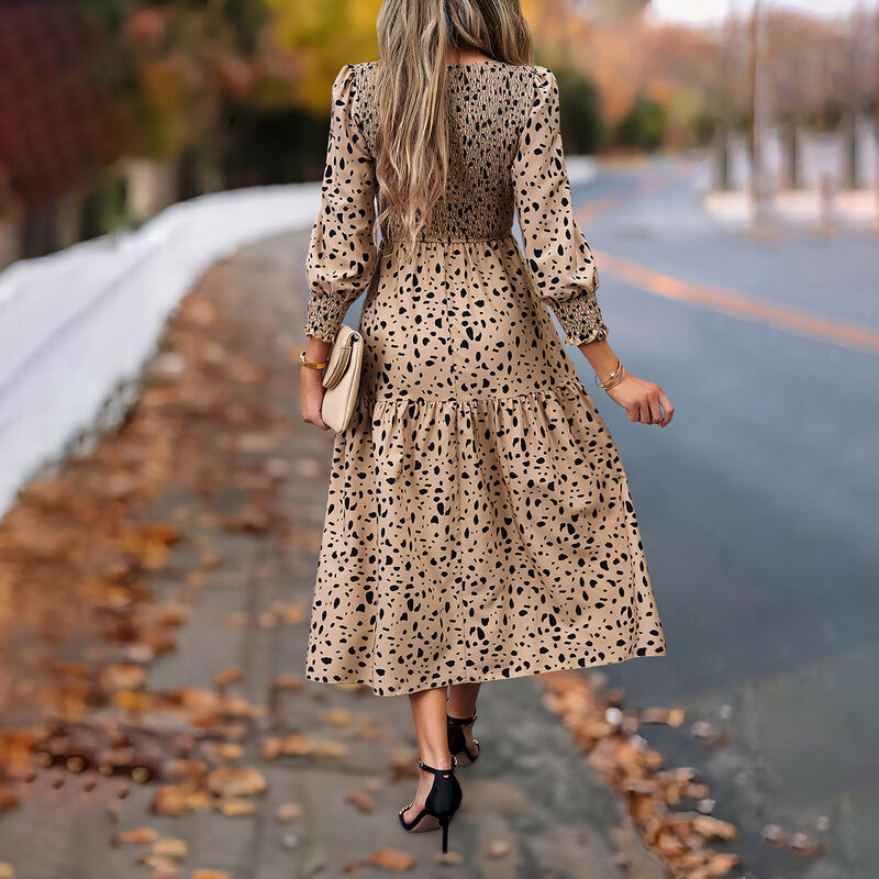 Женское винтажное платье с круглым вырезом, элегантное плиссированное платье с длинными рукавами, круглым вырезом и завязкой, 2024