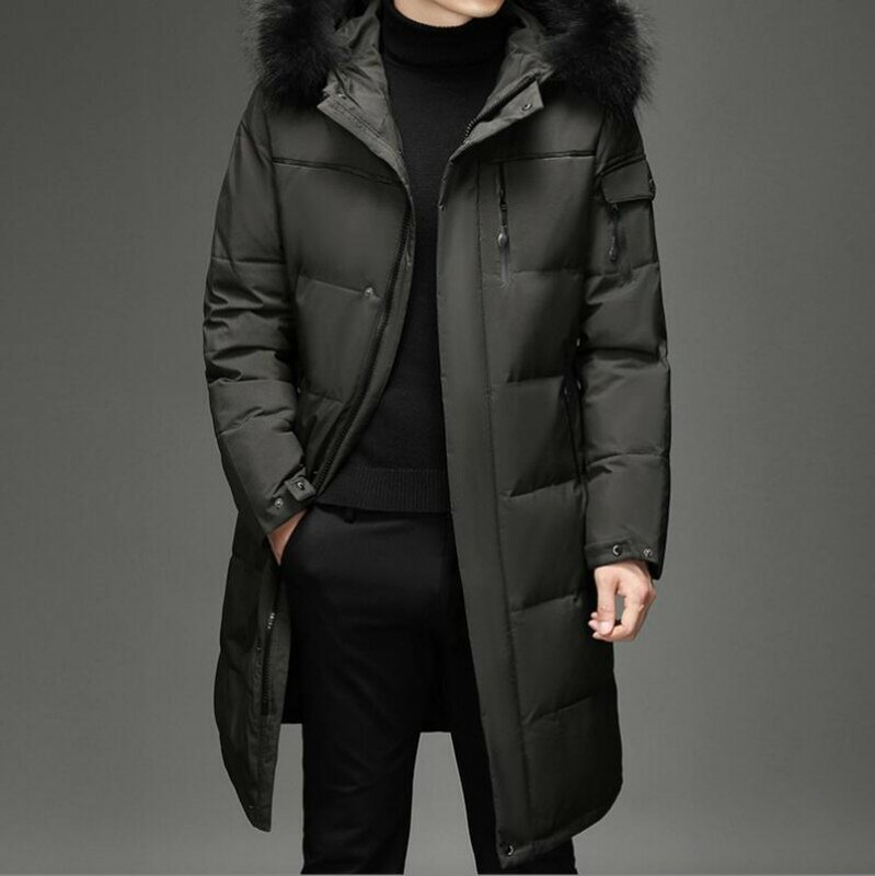 Мужской утепленный пуховик-30, зимнее теплое пальто, новинка 2022, Мужская модная длинная парка на черном утином пуху с капюшоном, размеры до 5XL
