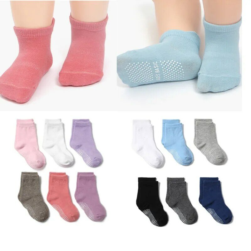 6 paia/lotto calzino in cotone con impugnature in gomma calzini antiscivolo per bambini per ragazzi ragazza 1-7 anni