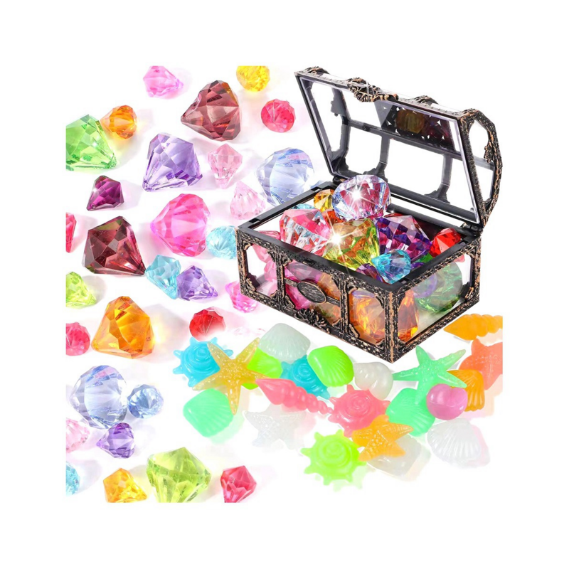 40Pcs Diving Gem Pool Toys Include Colorful Diamonds Set Dive Toy Treasure Chest Underwater Swimming Toy Gem Pirate Box