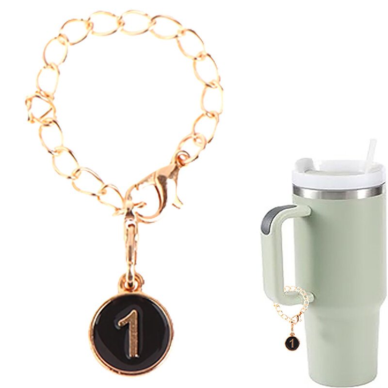 Arabic Numerals Charms Accessories For Cup Tumbler Water Cup Handle Identification Letter Charm Chain Sweet Pink Accessories