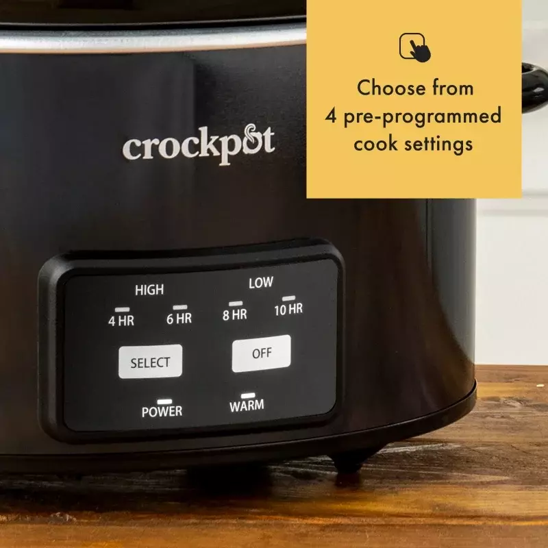 Cocck-pot 4.5-クォートリフトとヒンジ付き蓋付きスローストーブ、ワンタッチコントロール、ブラック