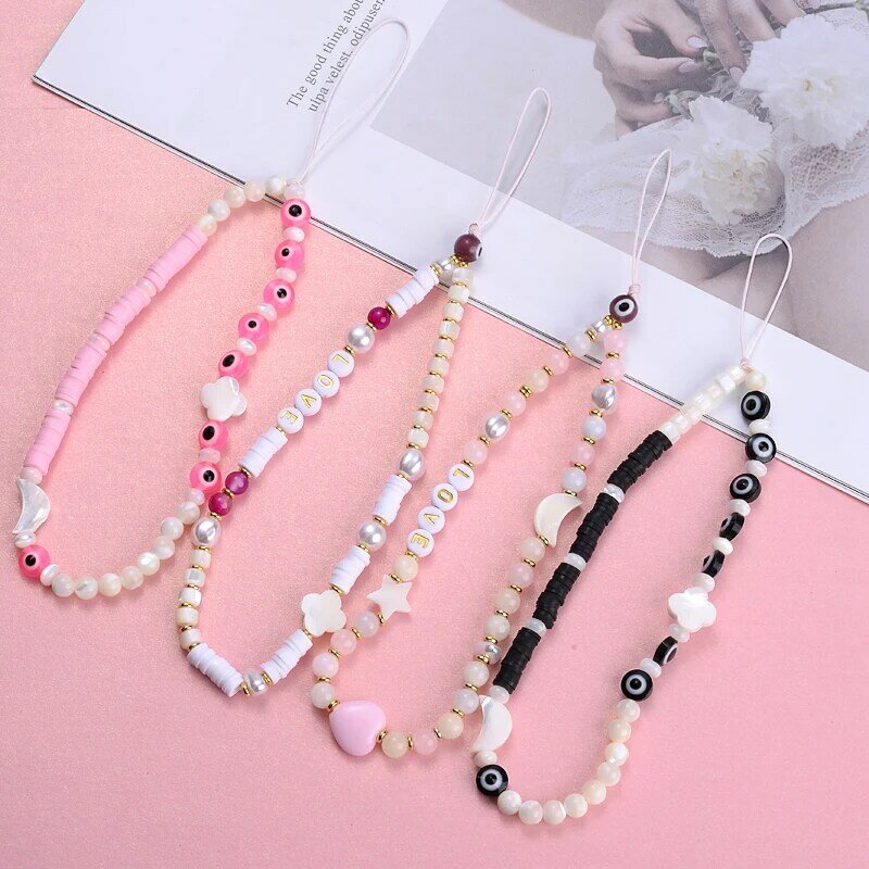 Perline acriliche colorate lettere perline d'amore catene per telefoni cellulari malocchio cinturino per cellulare cordino accessori moda donna