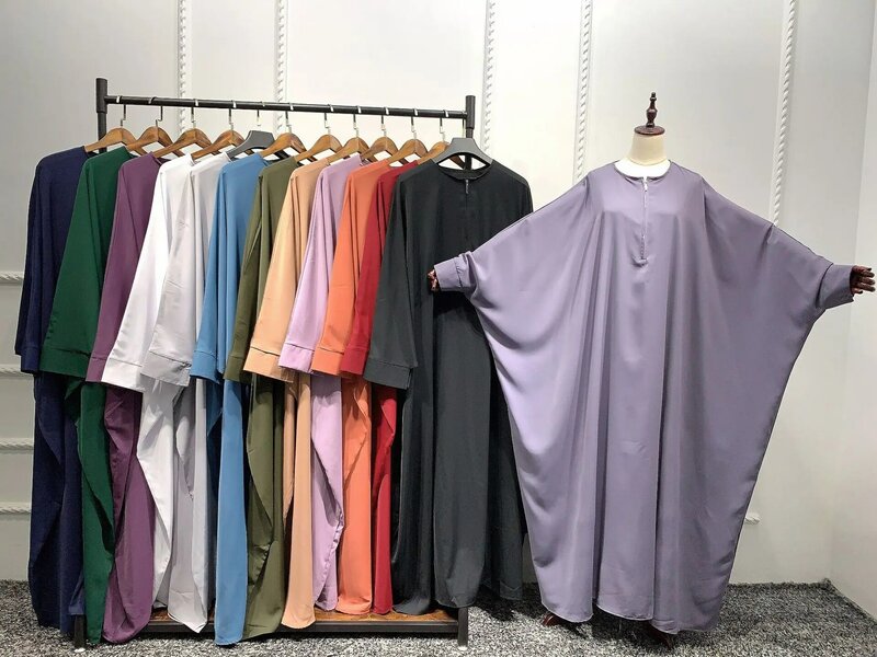 Abaya Prayer Dress Nida Modest Dress Fashion Muslim Eid Islamic Clothing Women Plus Size Ramadan Robe Long Batwing Sleeve Abayas