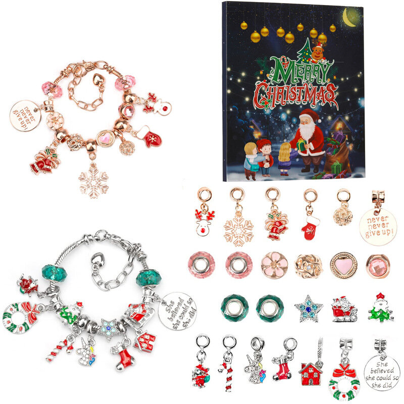 Christmas Blind Box DIY Christmas Children's Bracelet Necklace 24 Grid Calendar Countdown Bell Give For Girl Surprise Set Gift