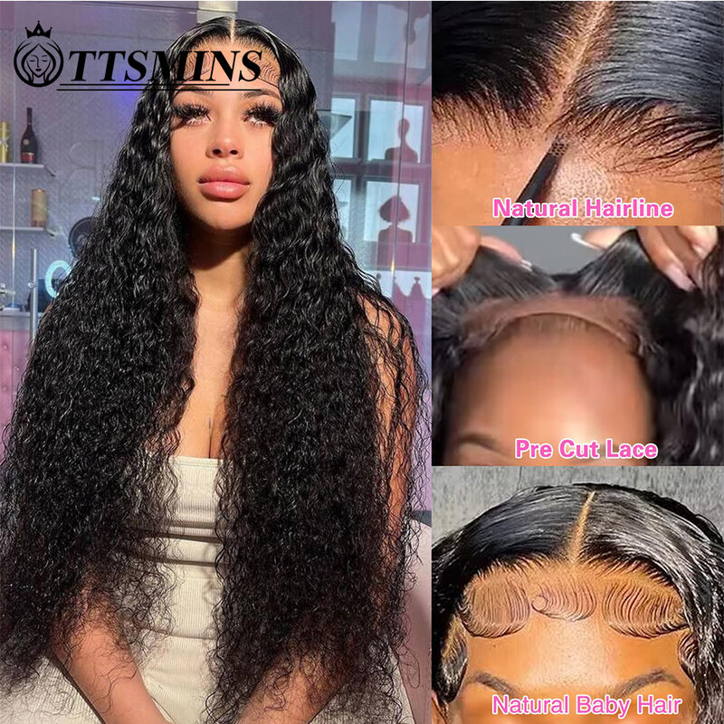 32 34 Inch Wear and Go Glueless Wigs Human Hair Pre Plucked Water Wave No Glue Pre Cut Lace Closure Wigs Natural Wavy For Women