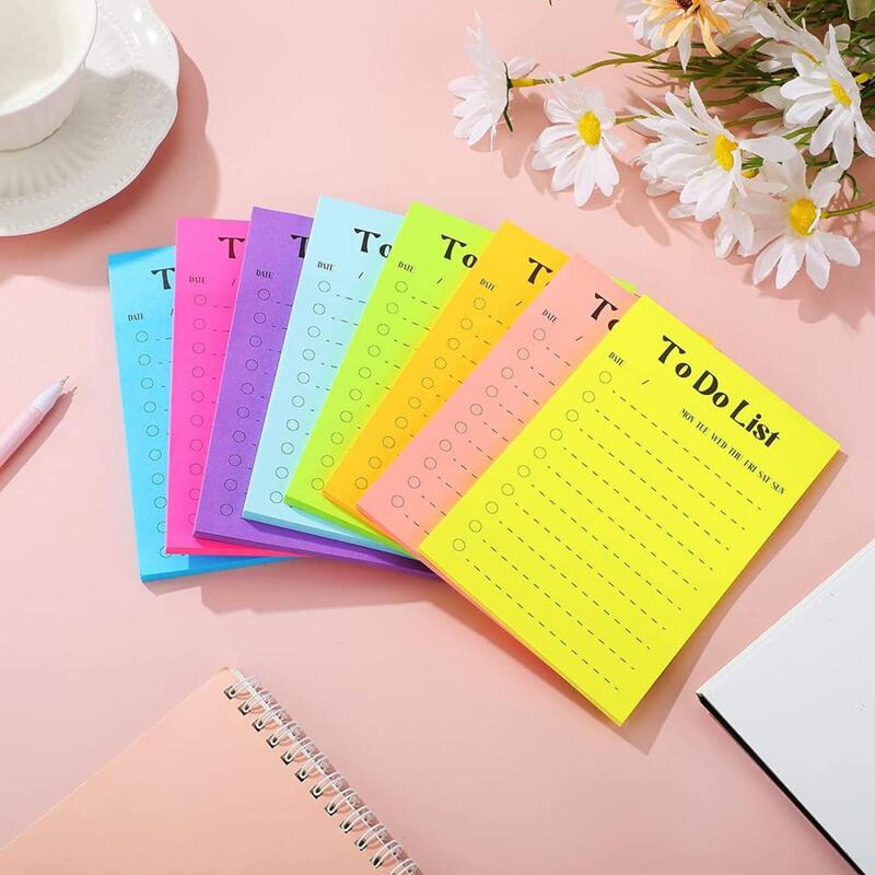 To-do Notepad Personalized Office Supplies Bright Colors Sticky Notepad Set 8pcs Fridge Time Schedule To-do List Shopping