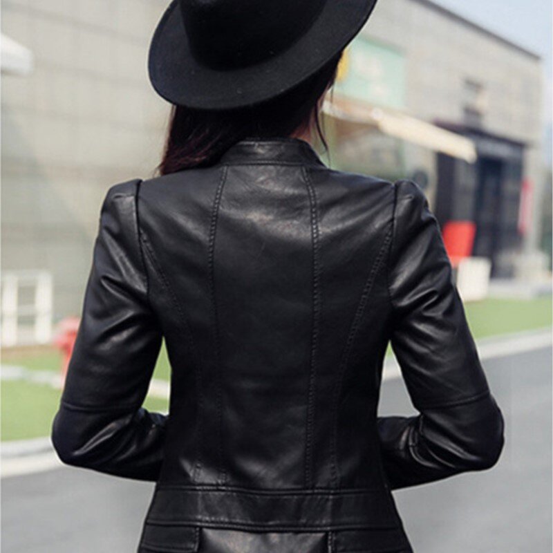 SUSOLA-Chaqueta de piel sintética para mujer, abrigo negro de manga larga, ropa de calle para motociclista, Otoño e Invierno