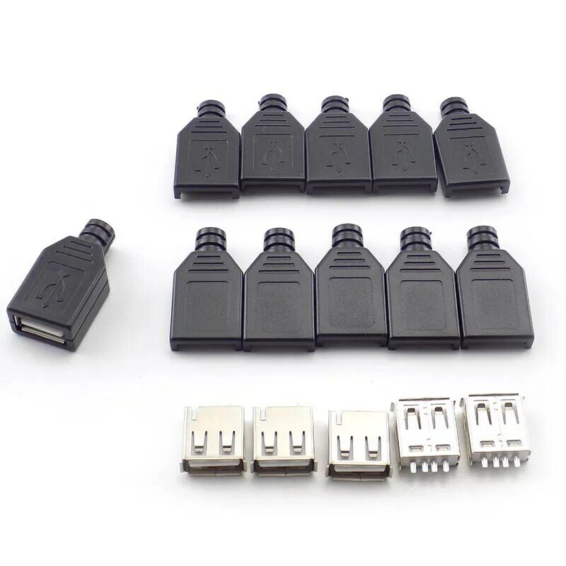 Connecteur à souder avec couvercle en plastique noir, type A femelle USB 2.0 mâle, adaptateur USB 4 broches, prise bricolage, D5, 1 pièce, 5 pièces, 10 pièces