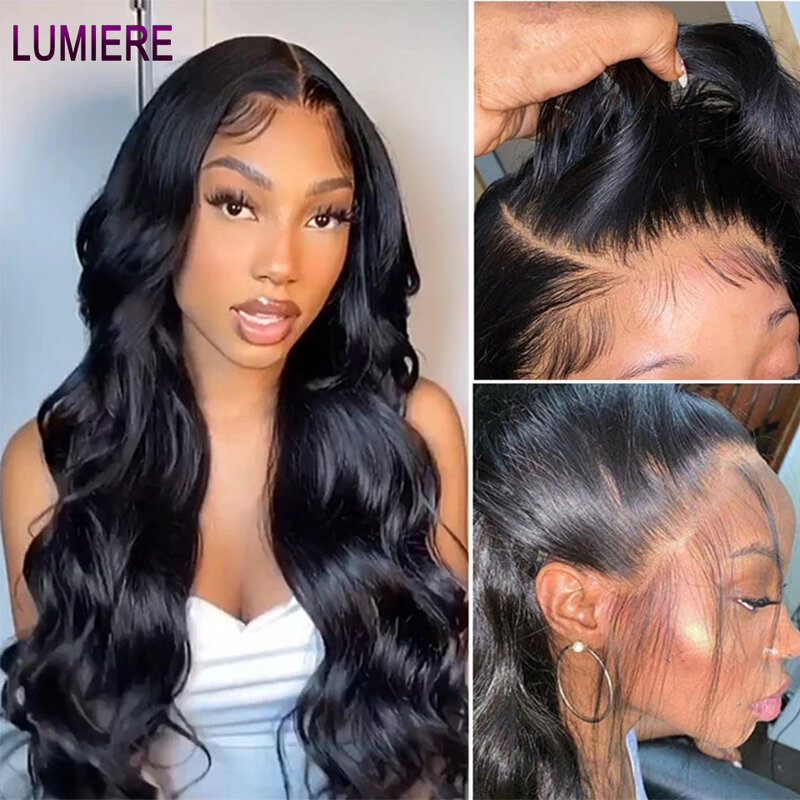 Lumiere Wig rambut manusia gelombang tubuh HD 13X4 renda Frontal Wig 36 inci 4x4 Wig penutupan renda tanpa lem untuk wanita siap pakai