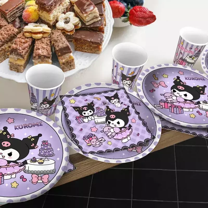 Sanrio kuromiフェスティバルテーマ女の子のための使い捨てテーブルクロス、子供の誕生日のレイアウト、パーティーのデザートテーブルの装飾、カワイイ
