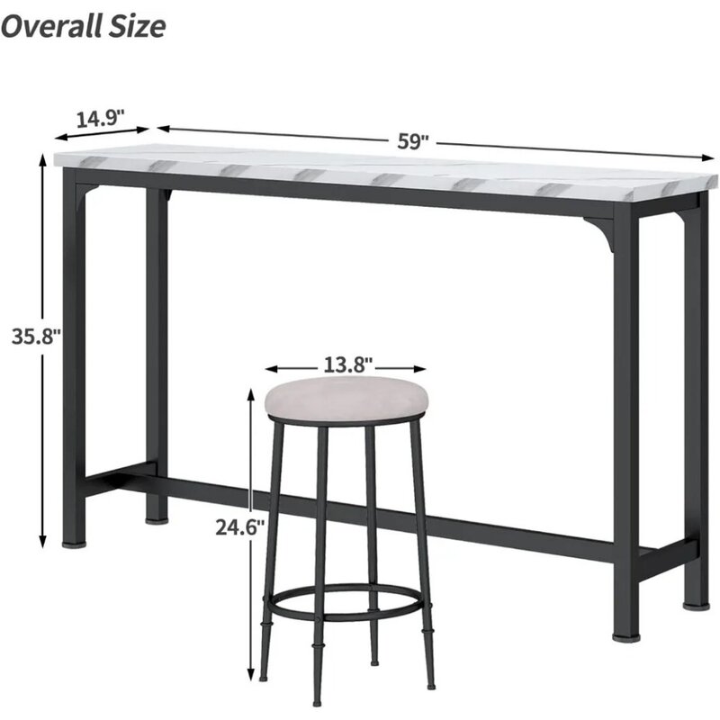 4 Piece Console Table with 3 Stools, Bar Table Set for 3, Modern Style Bar Chair