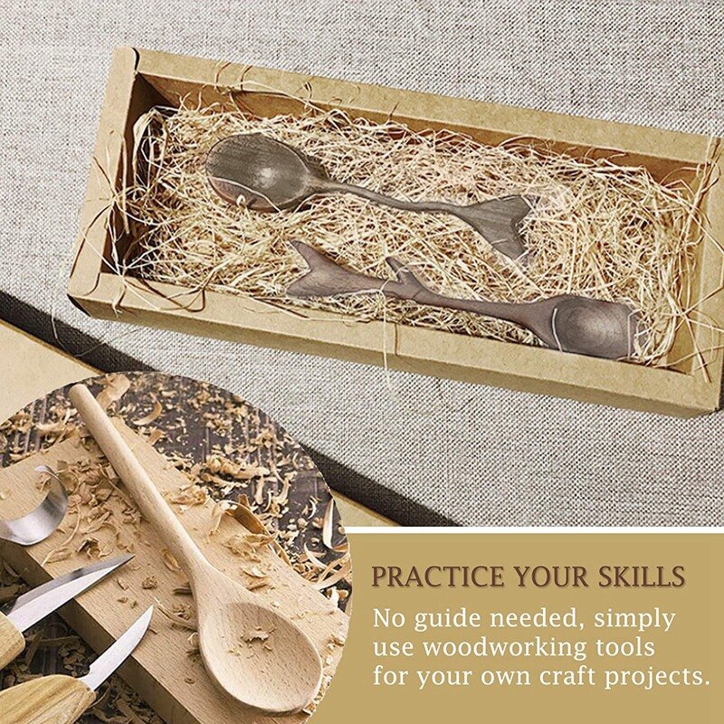 Cuchara para tallar madera de haya y nogal, Kit de blanqueamiento artesanal sin terminar para principiantes, 5 piezas