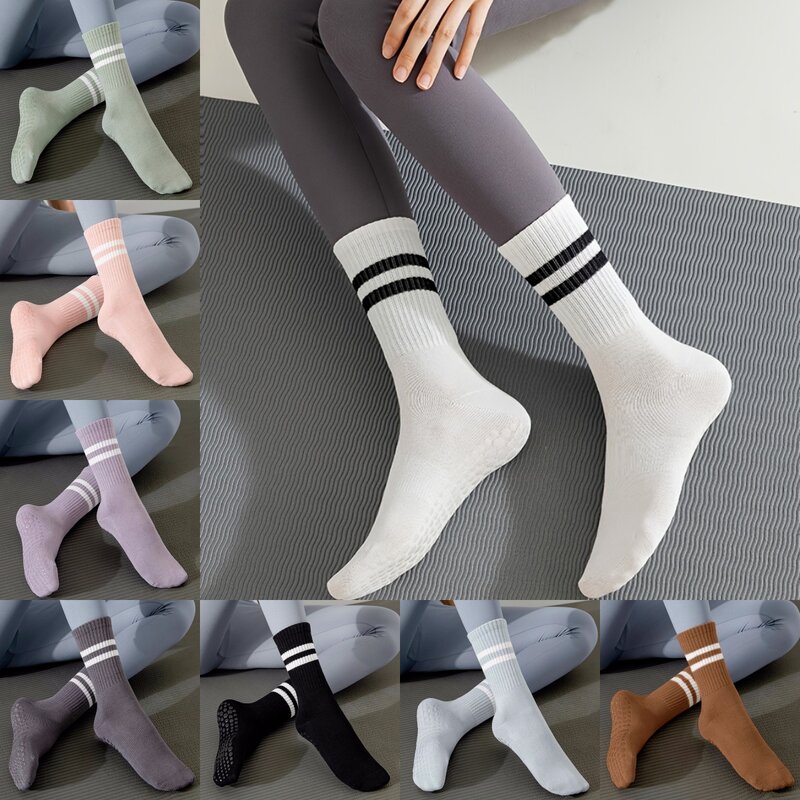 Women Breathable Pilates Socks Long Tube Anti-Slip Five Toe Yoga Socks Cotton Ladies Ballet Dance Elasticity Fitness Socks