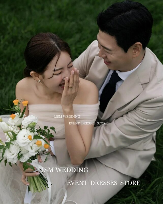 LISM-Robe de mariée sans bretelles en tulle nickel é pour femmes coréennes, robe de mariée formelle à lacets, longueur au sol, séance photo, éducatif