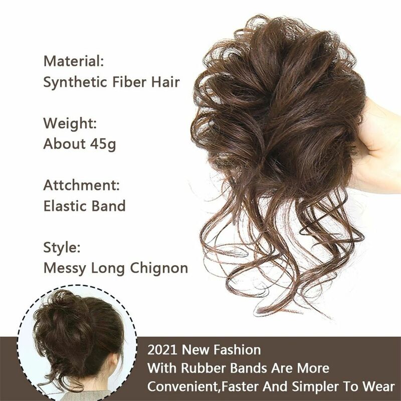 Women Scrunchy Rubber Band Curly Chignon Hair Extension Messy Curly Hair Band Synthetic Hair Bun Chignon Wig False Hair Pieces