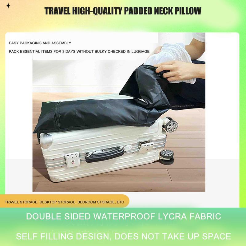 Almofadas de pescoço preenchíveis para carro, trem, avião, viagem, saco de armazenamento recarregável leve, portátil em forma de U travesseiro