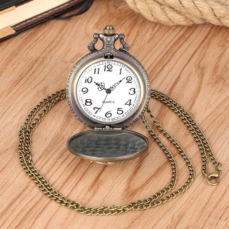 Retro Steampunk Pocket Watch Train Locomotive Engine Design Bronze Necklace Pendant Chain Collectible Gift for Men Women