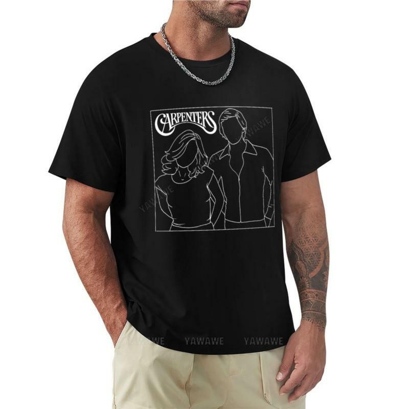 T-shirt grande de The Carpenters masculino, Preto, Liso, Tops com o pescoço, Giro, Verão, Menino