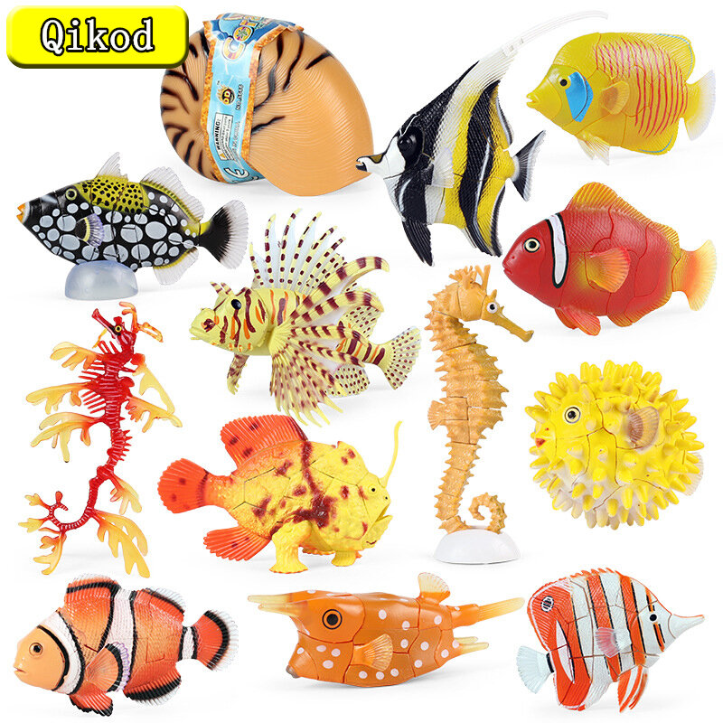 Creativo fai da te 4D assemblare Figurine di animali simulazione oceano pesce tartaruga marina polpo granchio Nautilus Action Figures bambini raccogliere giocattoli