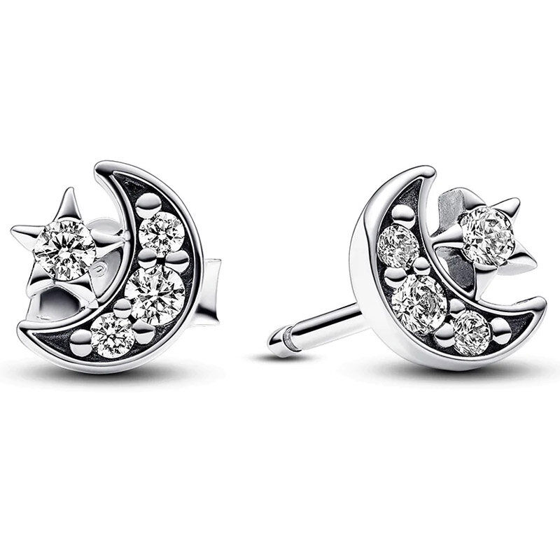 925 Sterling Silver Sparkling Pear Huggie Row Eternity Moon Star Hoop Earring  Fit Women Original Europe Bracelet Jewelry Gift