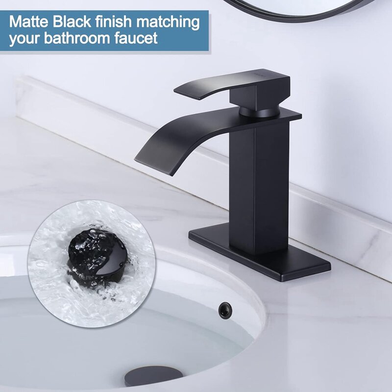 2 Piece Bathroom Sink Drain With Overflow Matte Black ABS Vanity Sink Clicker Drain Stopper