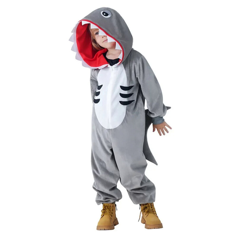 Disfraz de Cosplay de tiburón para niños, Sudadera con capucha de tiburón, ropa de actuación, juego de fiesta para niños y niñas, traje de baile de Halloween, mono de tiburón