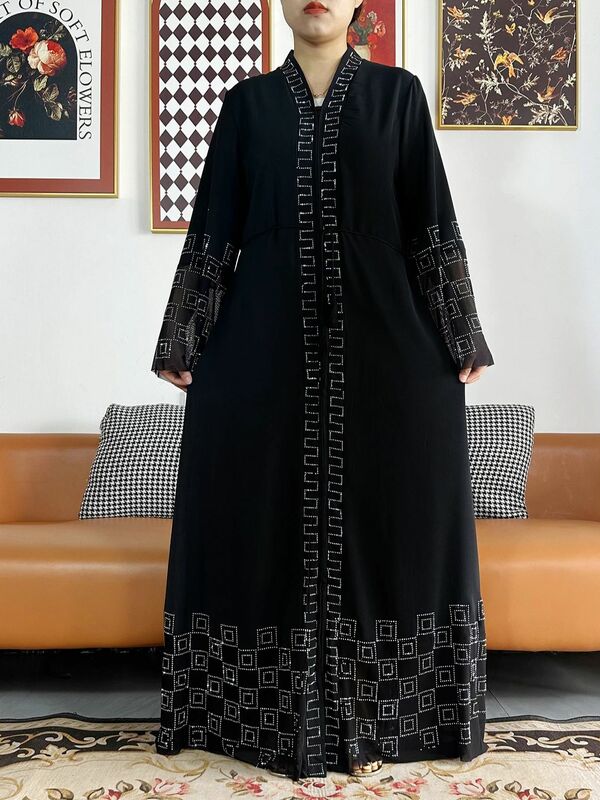 Robes élégantes en mousseline de soie pour femmes, tenues de fête de Dubaï, manches longues, Dashiki musulman, Abaya africaine ouverte, vêtements, dernier cri