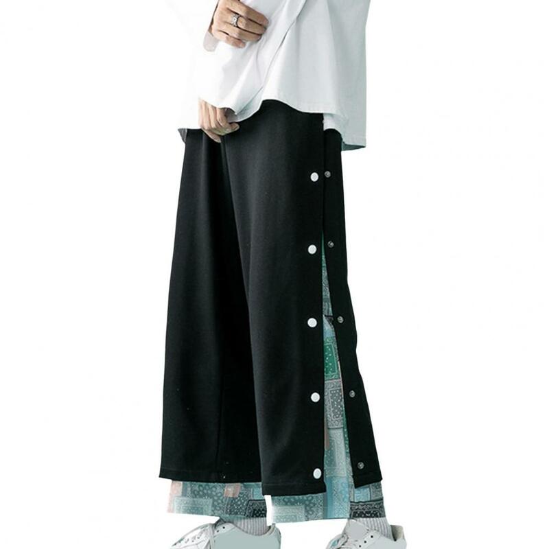 Calça larga casual Harajuku masculina, calça até o tornozelo, moletom patchwork, moda streetwear, primavera e outono