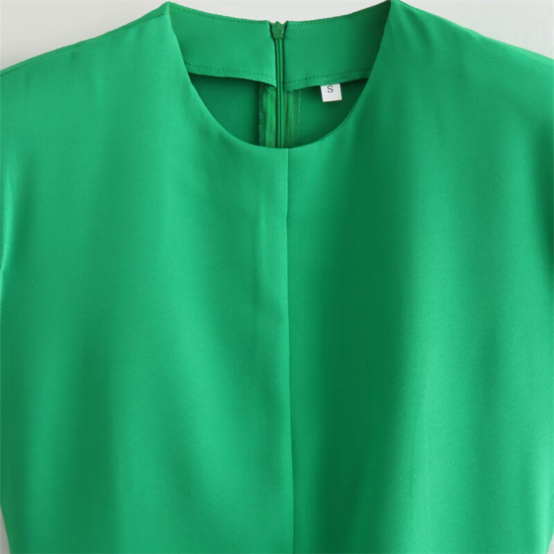 KEYANKETIAN 2024 New Launch Women's Sleeveless Shoulder Pad Dress Summer Fashion Simply Back Zipper O-Neck Slim Green Mini Dress