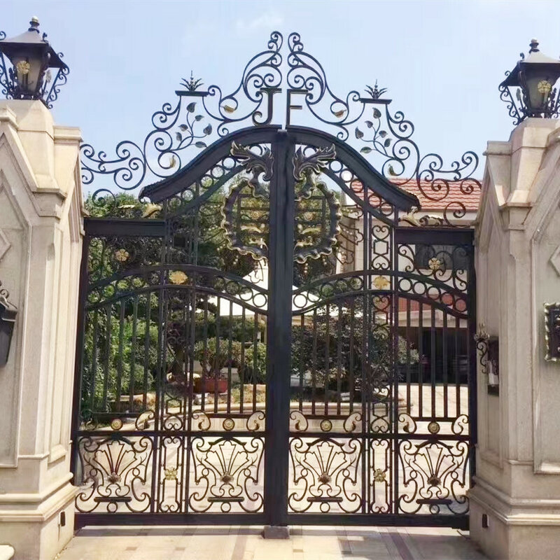 Gerbang Besi Tempa Desain Gerbang Mewah Besi untuk Rumah Model Logam Galvanis Pintu Masuk Gerbang Eksterior Gerbang Besi