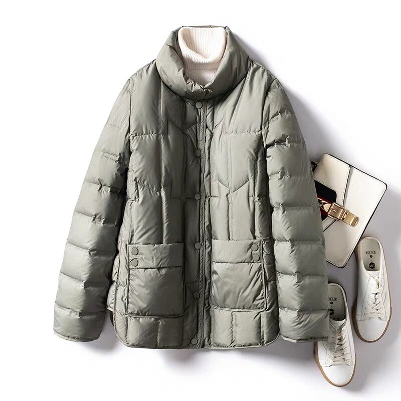 여성용 초경량 다운 재킷, 짧은 2024, 한국 패션, 따뜻한 90%, 화이트 덕 다운 코트, 가을, 겨울, 신상
